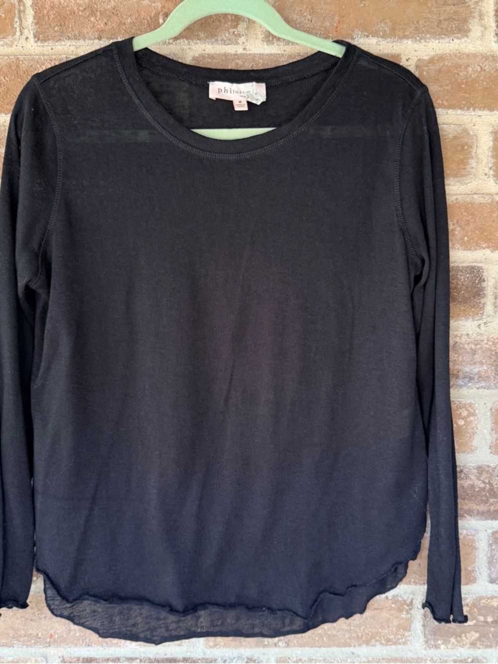 philosophy Black Long-Sleeve Lightweight Crewneck Top